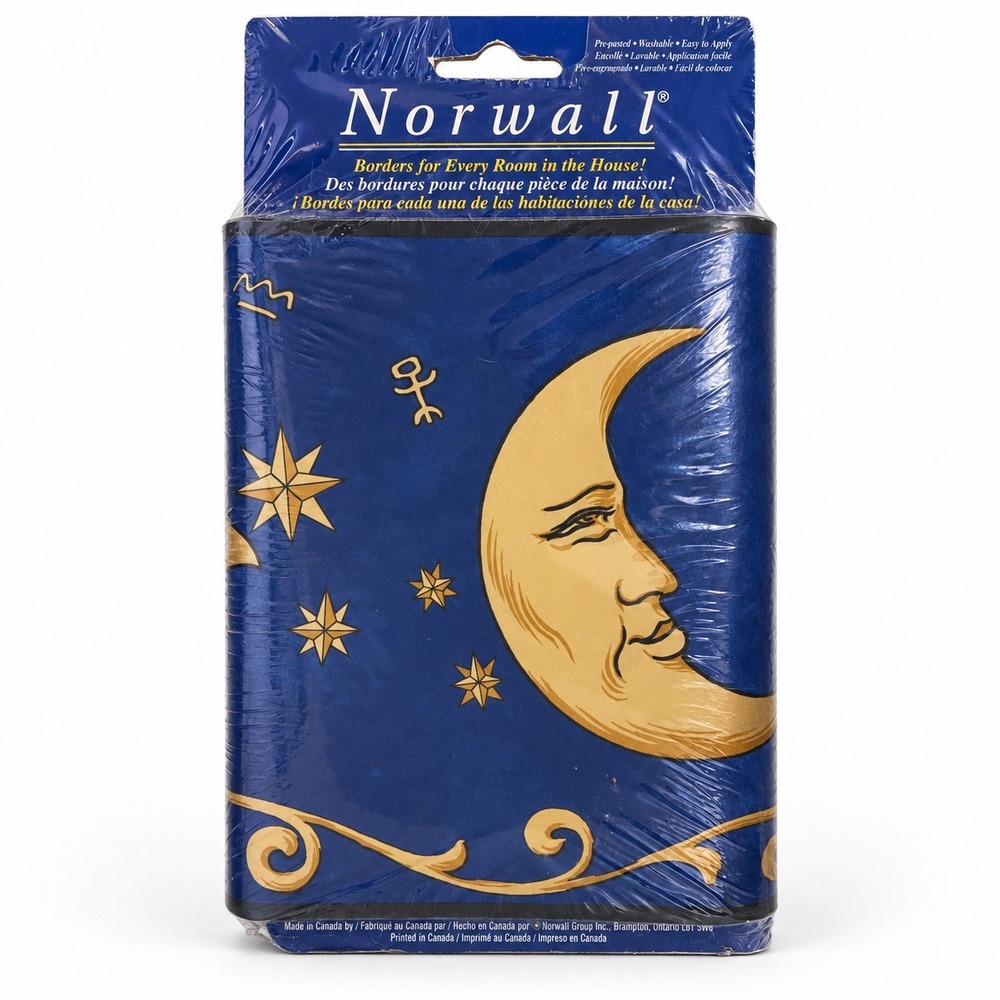 Norwall Celestial Sun Moon Stars Wallpaper Border Blue Gold Whimsigoth 5 Yards